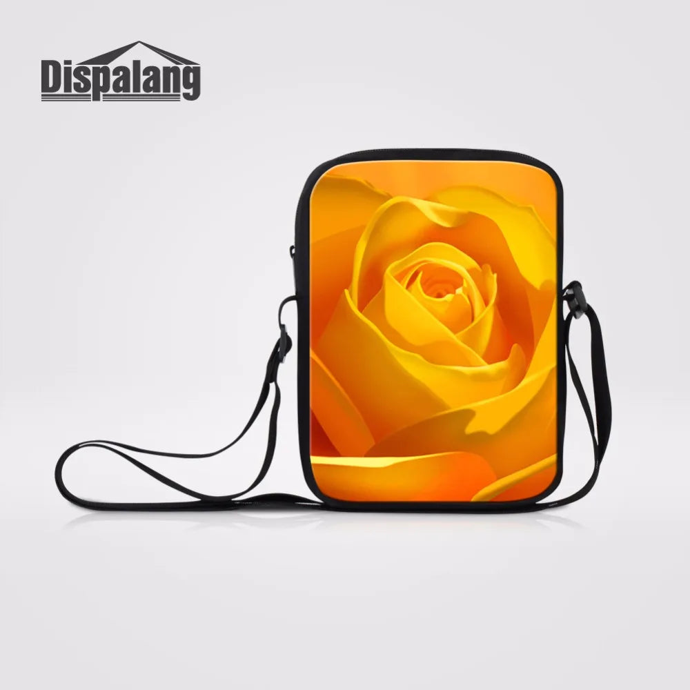 Yellow Roses Pattern Small Messenger Bag Mini School Bags For Girls