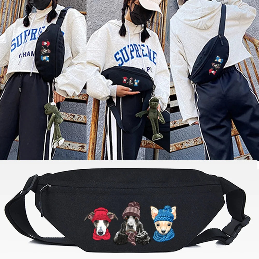 Diving Dog Printing Waist Bag Unisex Large Capacity Chest Pack