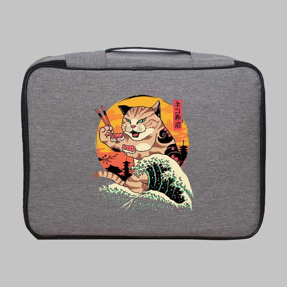 Cat Print Storage Bag Organizer Box Drawer Container with Password Lock
