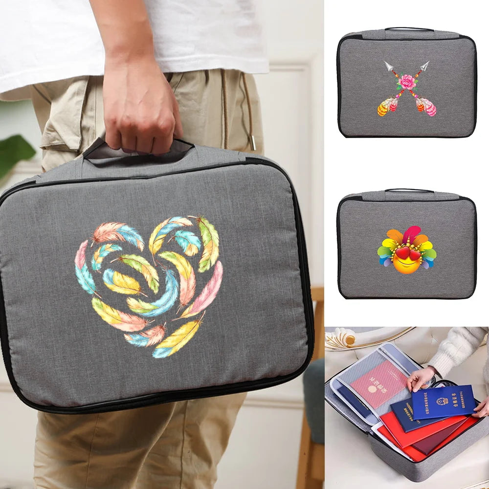 Feather Print Briefcase Organizer Waterproof Bag