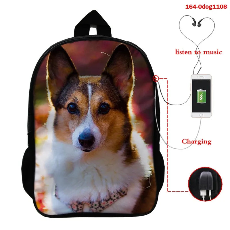 3D Printing Women Girls Backpack Dog Print Bags Rucksack Mochila Sac A Dos