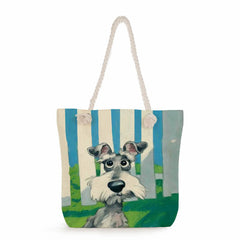 Dog Animal Graphic Shoulder Bags Eco Reusable Women Handbags Schnauzer Print