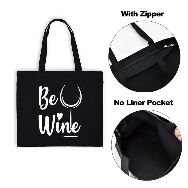 Dog Mother Wine Lover Print T Shirt Women Canvas Bag
