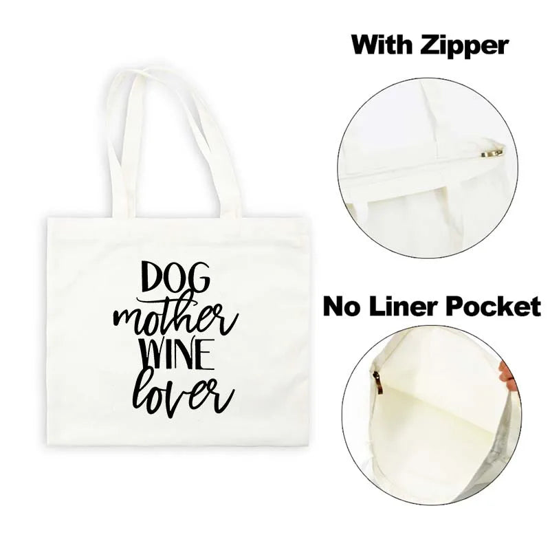 Dog Mother Wine Lover Print T Shirt Women Canvas Bag