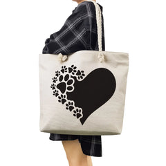Dog Paw Printed Handbags For Women High Capacity Thick Rope Cartoon Casual