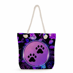 Dog Paw Printed Handbags For Women High Capacity Thick Rope Cartoon Casual