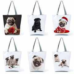 Pug Printed Handbag High Capacity Eco Reusable Shopping Bag Women Travel Tote