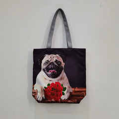 Pug Printed Handbag High Capacity Eco Reusable Shopping Bag Women Travel Tote