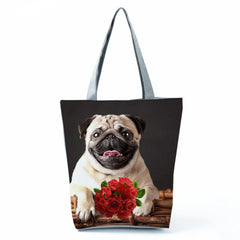 Pug Printed Handbag High Capacity Eco Reusable Shopping Bag Women Travel Tote