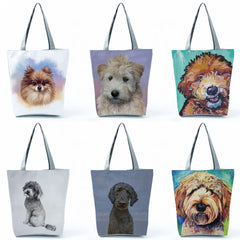 Dog Printed Outdoor Shopping Bag High Capacity Eco Friendly Foldable Handbags