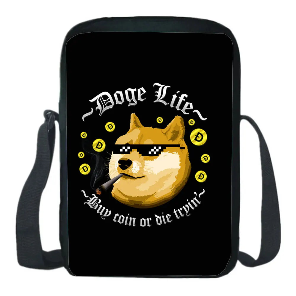 Dogecoin Shoulder Bag Printing Mochila Casual Bag Zipper Students Messenger