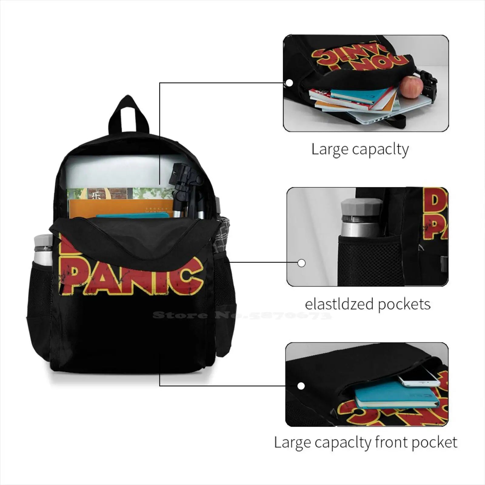 Dont Panic T-Shirt Large Capacity Backpack Laptop Travel Bags