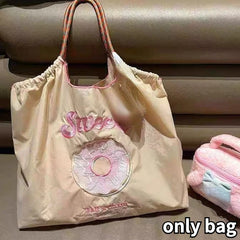 Donut Pattern Women Travel Tote Handbag Large Shopping Bags Cartoon Embroidery