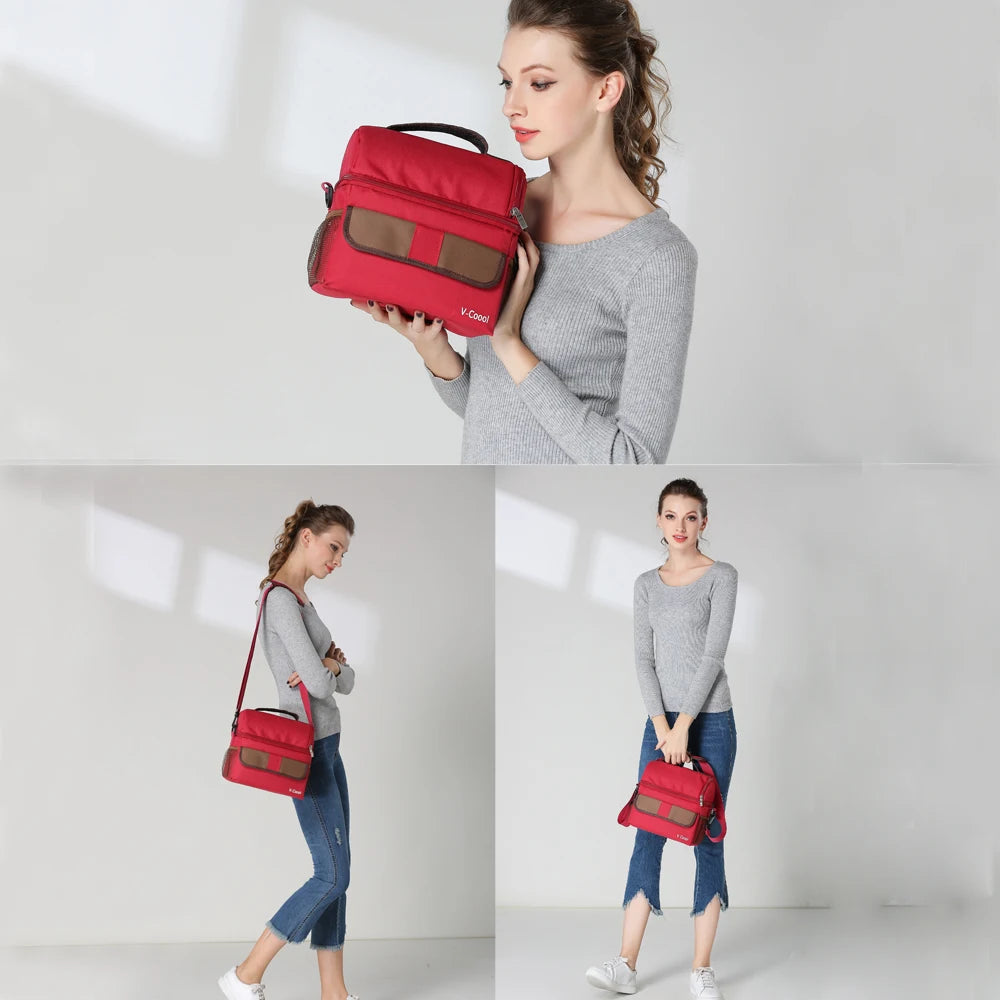 Double Layer Portable Lunch Bag Thermal Cooler