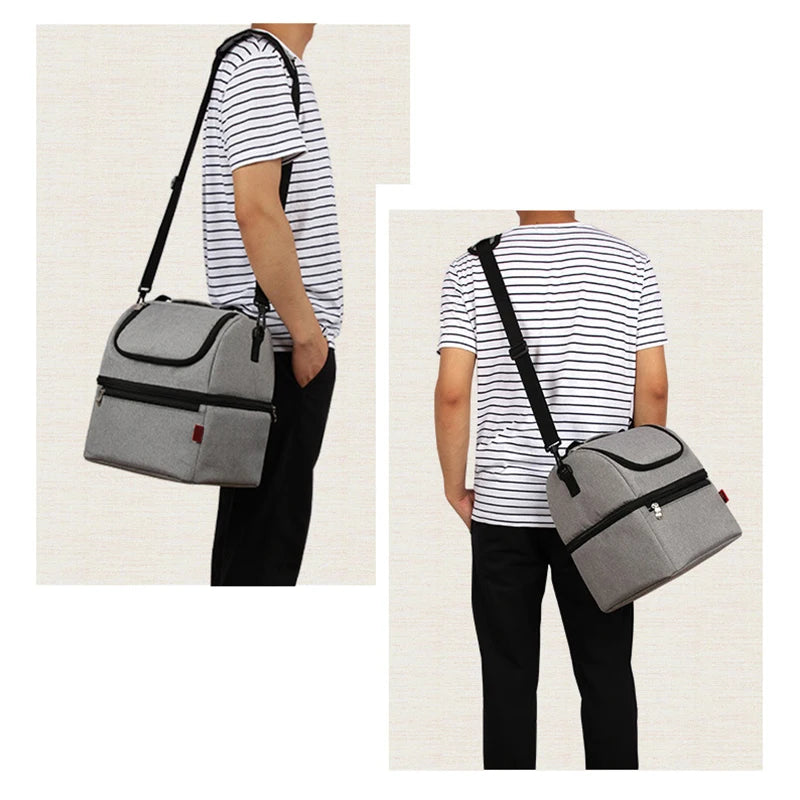 Double Layer Insulated Thermal Cooler Bag Picnic Food Drink Lunch Box Women Men