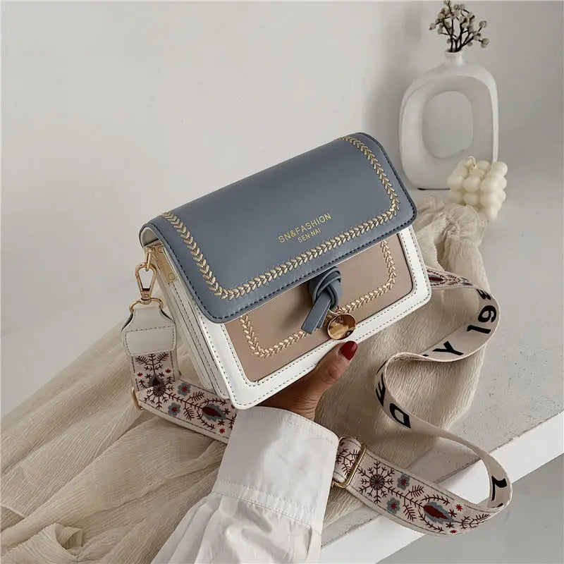 Bohemian Strap Crossbody Bag for Women Wide Shoulder Messenger Handbag Purse