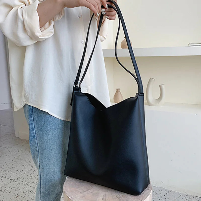 Double Straps Shoulder Bag Women Large Capacity Tote Bag Solid Book