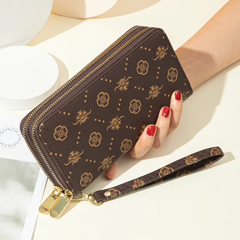 Double Zipper Clutch Bag Printed Wallet Women's Long European