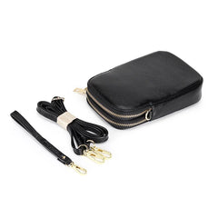 Leather Crossbody Bag Double Zipper Soft Shoulder Purse for Women