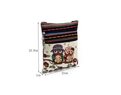 Owl Printed Mini Shoulder Bag Double Zipper Messenger Bag