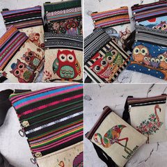 Owl Printed Mini Shoulder Bag Double Zipper Messenger Bag