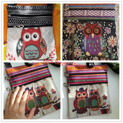 Owl Printed Mini Shoulder Bag Double Zipper Messenger Bag