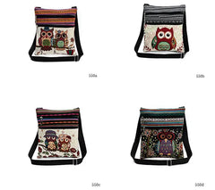 Owl Printed Mini Shoulder Bag Double Zipper Messenger Bag