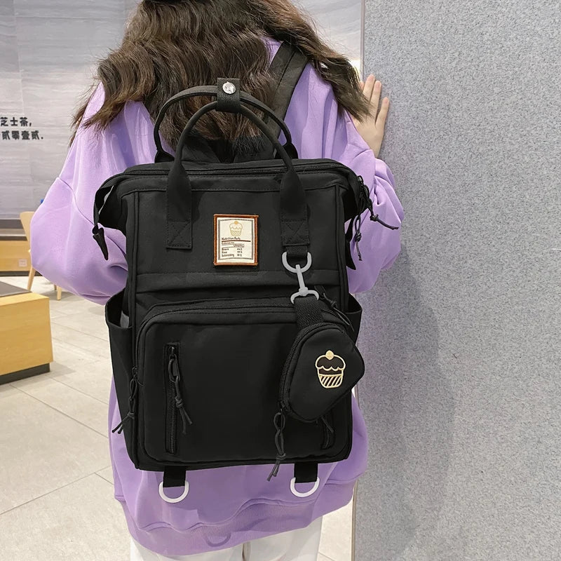 Double Zipper Women Backpack School Bags Teenage Girls Shoulder Bag Laptop Mochi