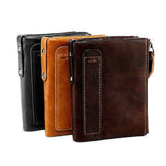 Men's Leather Wallet Double Zipper Short Purse