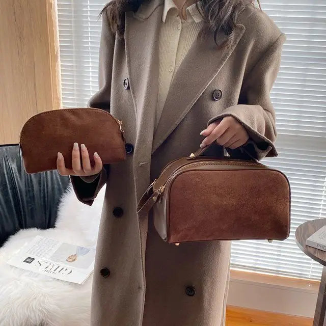 Double Zipper Women Cosmetic Bag Travel Leather Makeup Bag