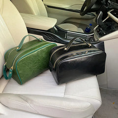 Double Zipper Women Cosmetic Bag Travel Leather Makeup Bag