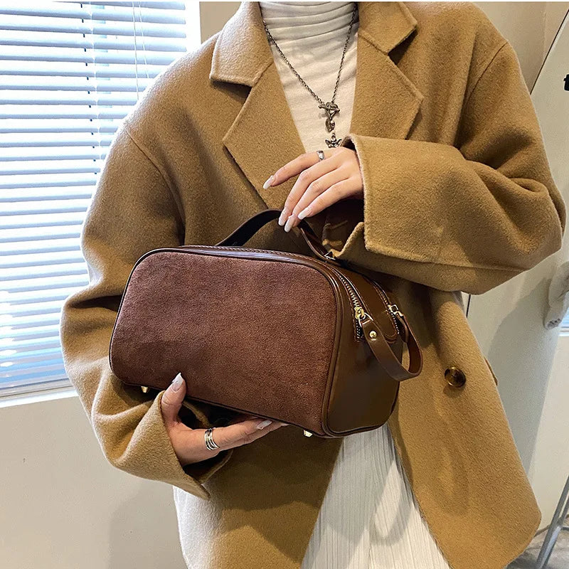 Double Zipper Women Cosmetic Bag Travel Leather Makeup Bag