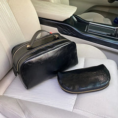 Double Zipper Women Cosmetic Bag Travel Leather Makeup Bag