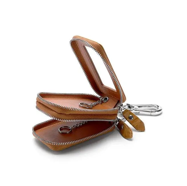 Retro Transparent Key Case with Double-layer Leather Design