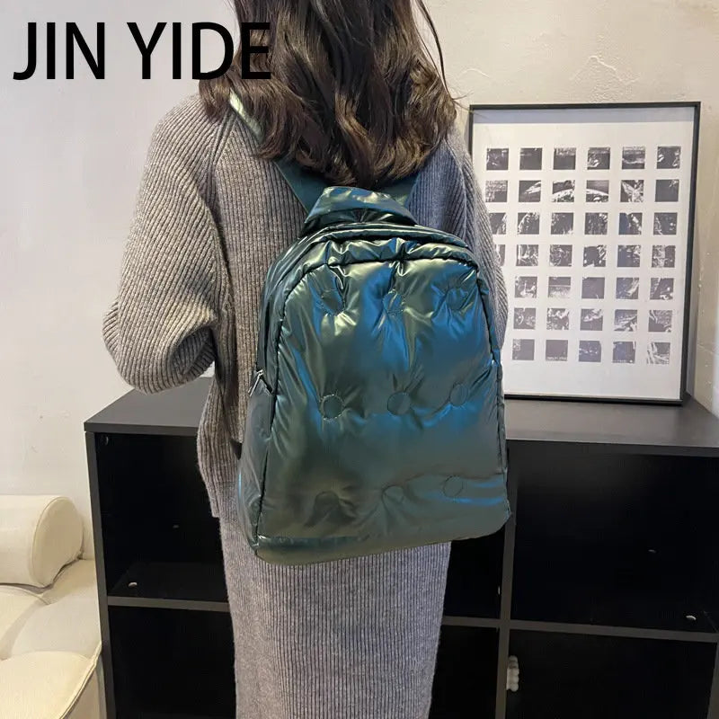 Women's Nylon Padded Backpack Winter School Bag