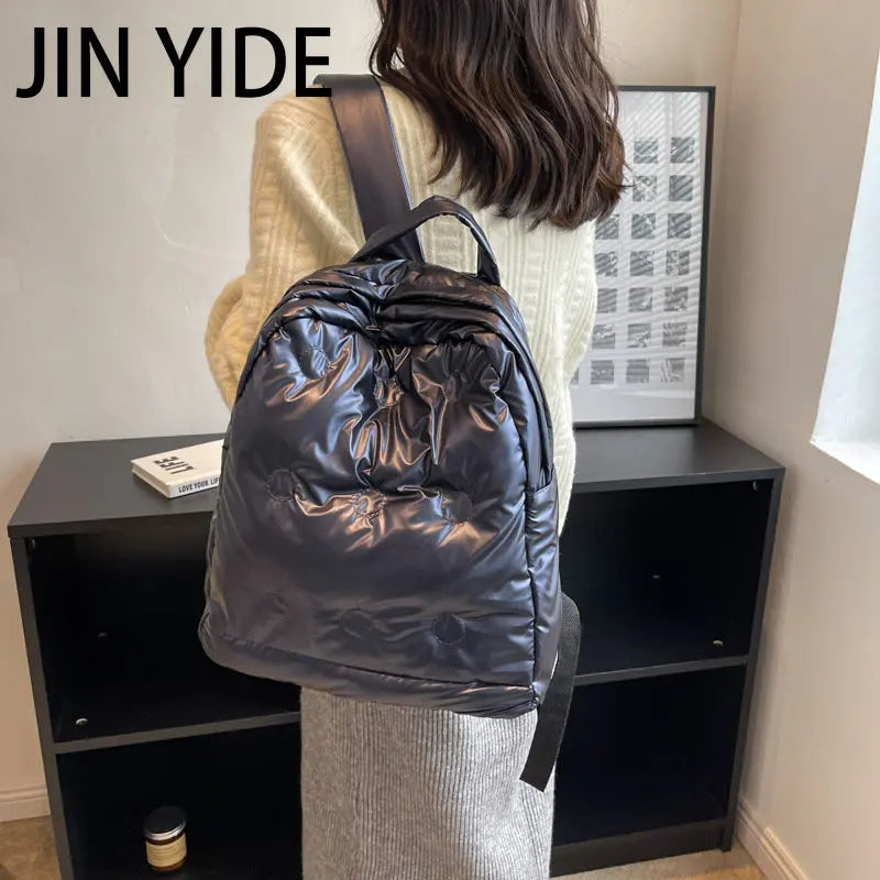 Women's Nylon Padded Backpack Winter School Bag