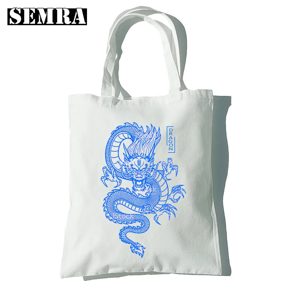 Dragon Printing Canvas Shopper Bag Harajuku Punk Gothic Tote Vintage Shoulder