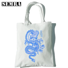 Dragon Printing Canvas Shopper Bag Harajuku Punk Gothic Tote Vintage Shoulder