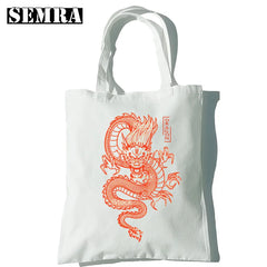 Dragon Printing Canvas Shopper Bag Harajuku Punk Gothic Tote Vintage Shoulder