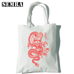 Dragon Printing Canvas Shopper Bag Harajuku Punk Gothic Tote Vintage Shoulder