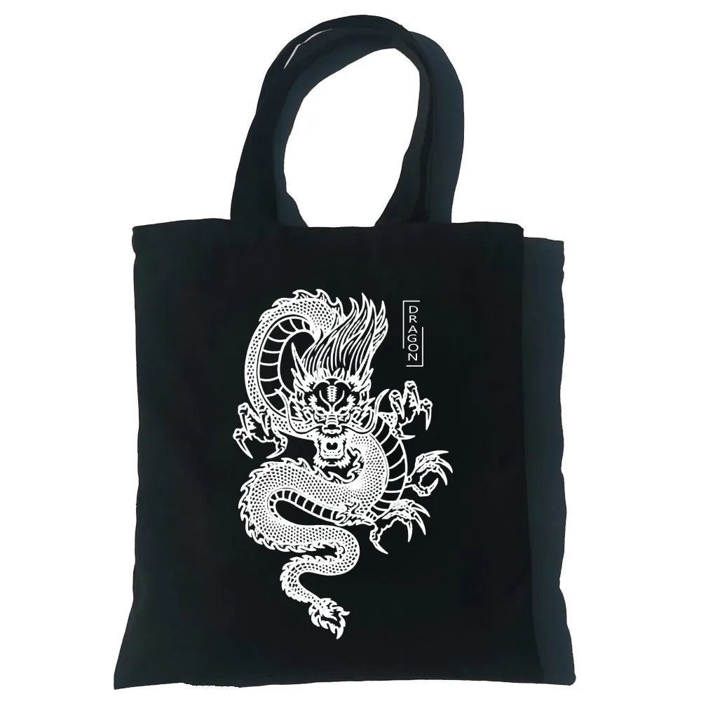 Dragon Printing Canvas Shopper Bag Harajuku Punk Gothic Tote Vintage Shoulder