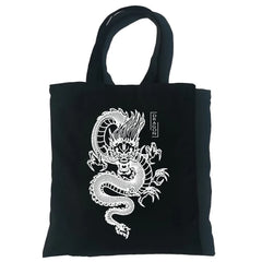 Dragon Printing Canvas Shopper Bag Harajuku Punk Gothic Tote Vintage Shoulder