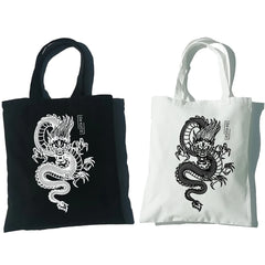 Dragon Printing Canvas Shopper Bag Harajuku Punk Gothic Tote Vintage Shoulder