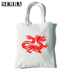 Dragon Printing Canvas Shopper Bag Harajuku Punk Gothic Tote Vintage Shoulder