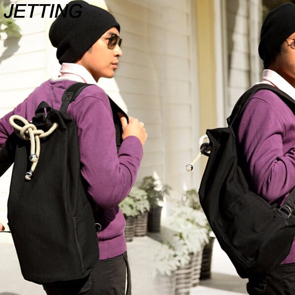 Canvas Drawstring Backpack Unisex School Bag Large Capacity Men's Backpack