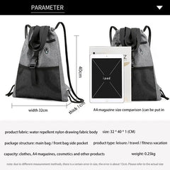 Drawstring Bag Gym With Pockets Sports Sack With Handle-Grey