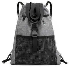 Drawstring Bag Gym With Pockets Sports Sack With Handle - Grey