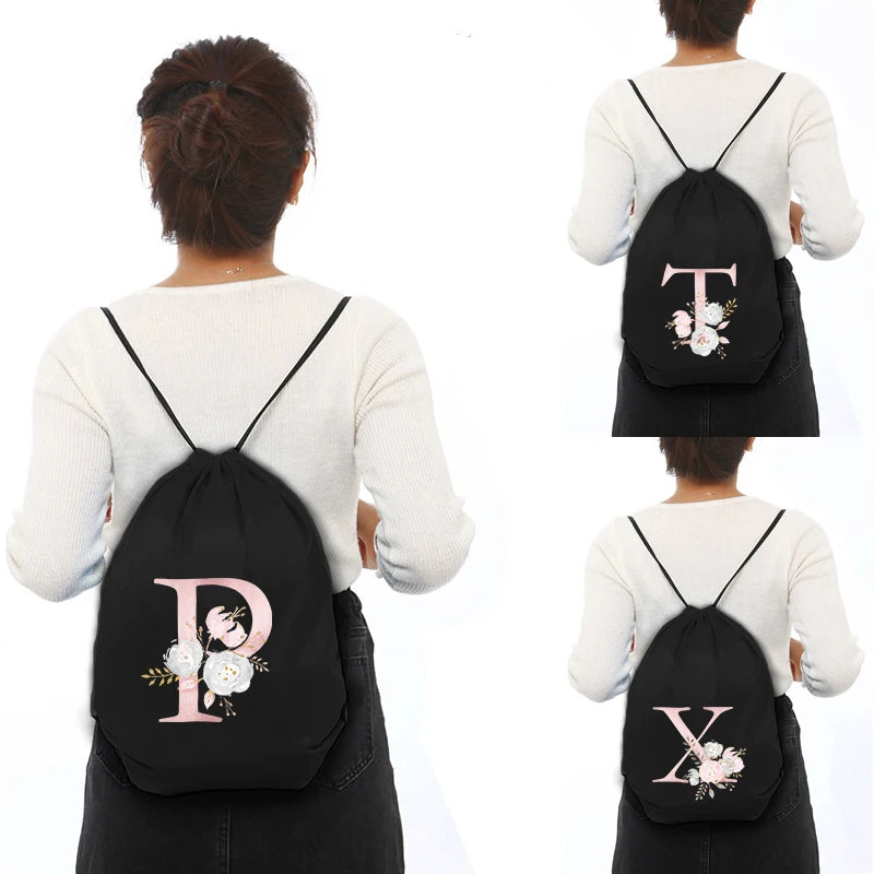 Pink Letter Print Drawstring Bag Backpack Multi-function Sport Bags