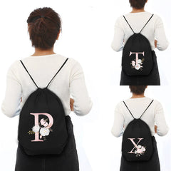 Pink Letter Print Drawstring Bag Backpack Multi-function Sport Bags