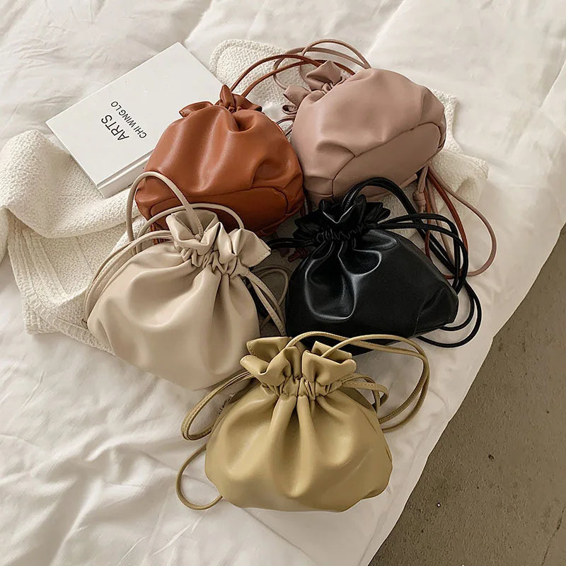 Drawstring Bucket Shoulder Bag Crossbody Handbag Spring Tote
